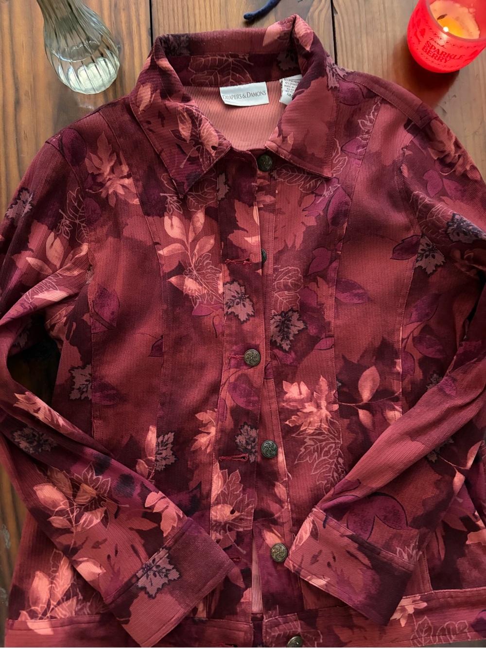Alfred Dunner Burgundy Floral Jean Jacket